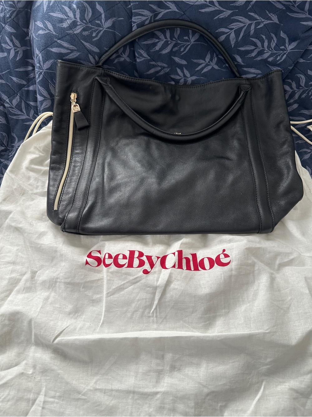 See By Chloé Black Leather Shoulder Bag with Gold Zipper